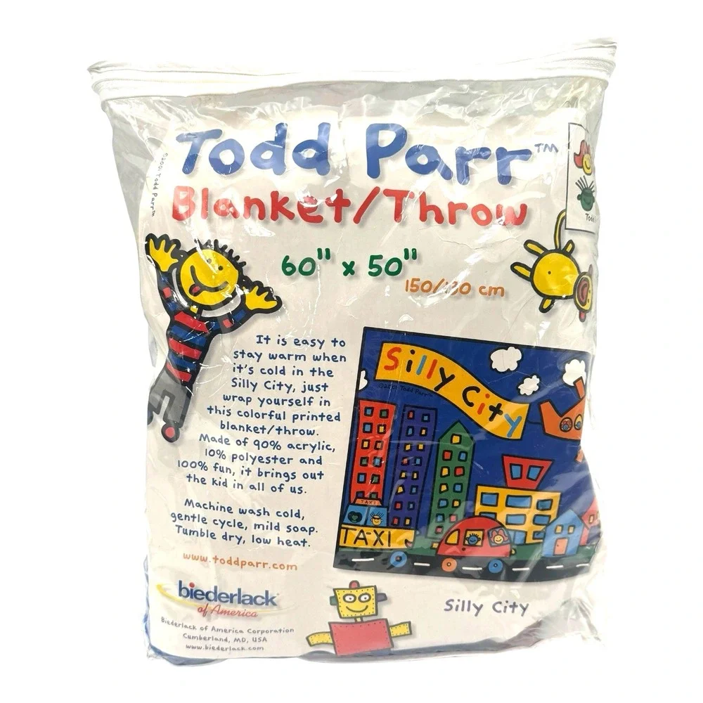 Todd Parr Silly City Blanket Throw 50x60 Biederlack Acrylic Kids 2000s Vintage